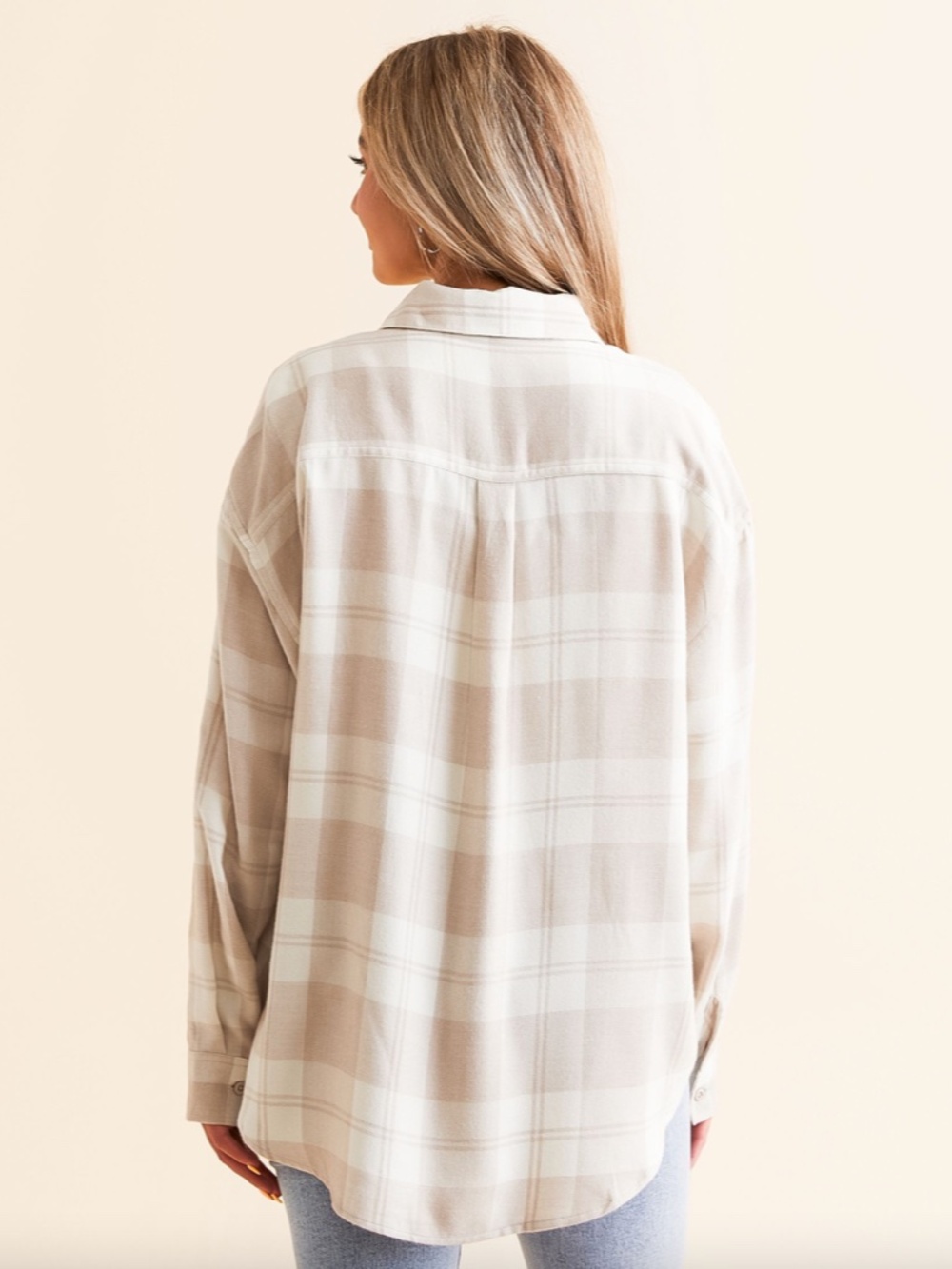 Z Supply River Plaid Shirt in Putty, Large, Beige Cream Flannel Fall Lumberjack - Picture 7 of 7